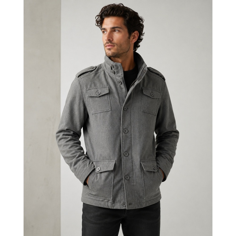 Men's Gray Military Field Jacket XL Button Front Utility Coat Tactical‎ Casual